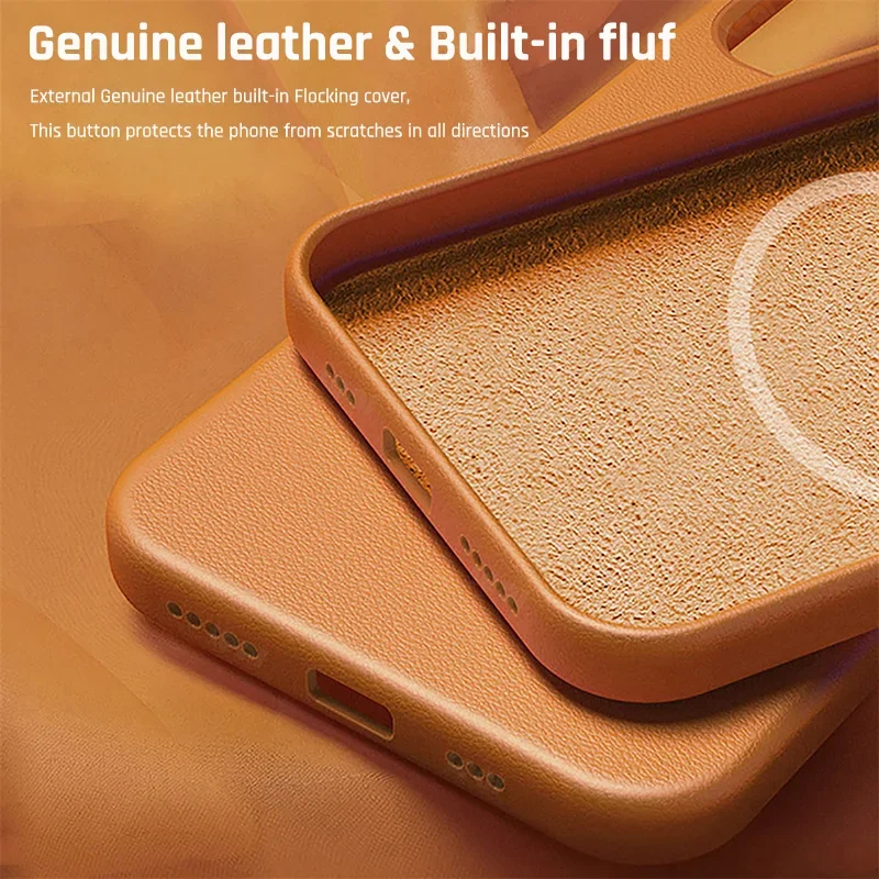 Original Leather Wireless Charging Animation Cases for iPhone 16 15 14 13 Pro Max Magsafe Phone Case Magnetic Cover Accessories