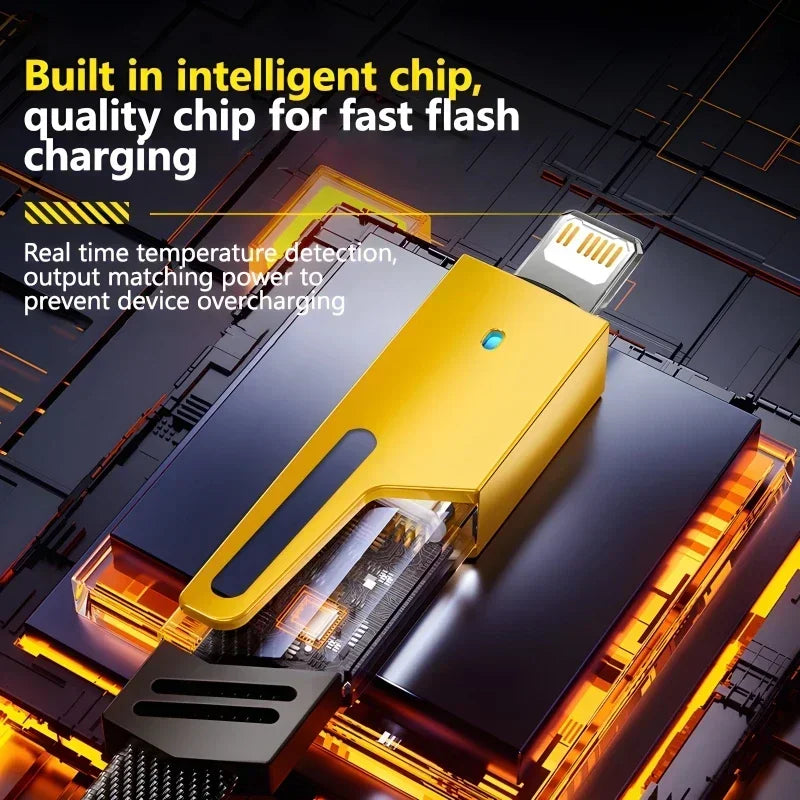 4-in-1 Mecha Fast Charging Cable – 65W USB-C Multi-Port for iPhone, Samsung, Xiaomi & Huawei