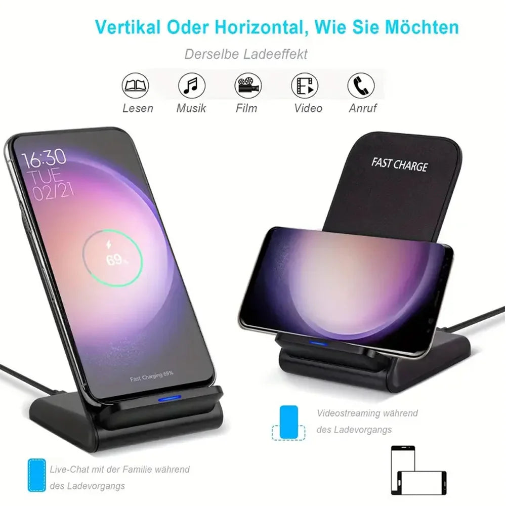 30W Fast Wireless Charger Stand Pad for iPhone 17-11/XR, Samsung Galaxy S25/S26/S21/S20, Xiaomi, Huawei & All Qi-enabled Phones