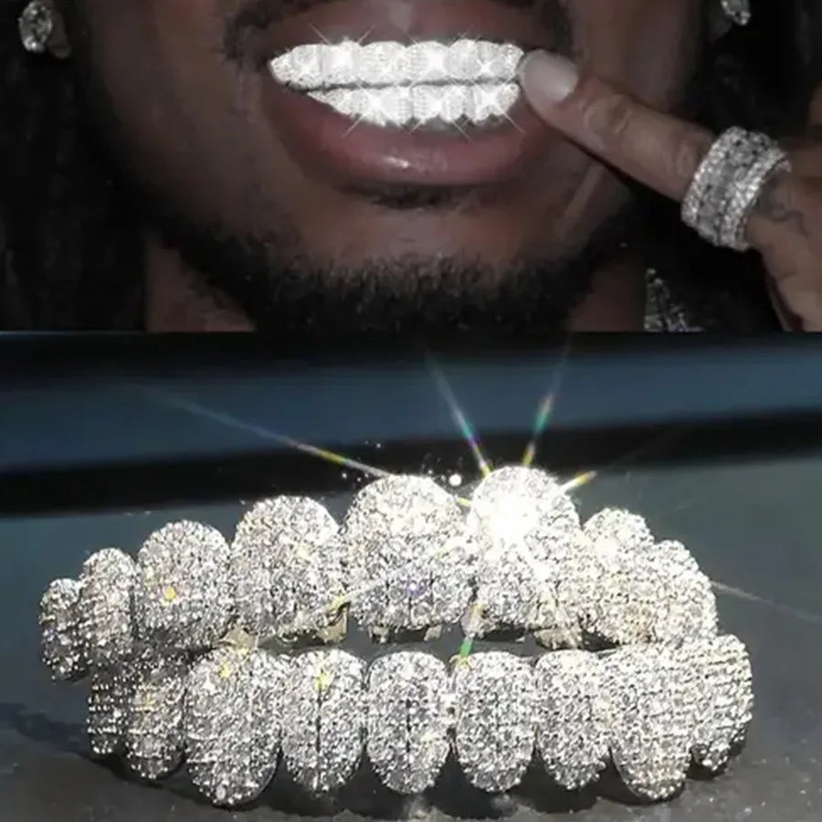 Iced Out Teeth Grillz 10 Top 10 Bottom 5A CZ Stones 14K Gold Plated Zircon Tooth Caps Rapper Mouth Jewelry