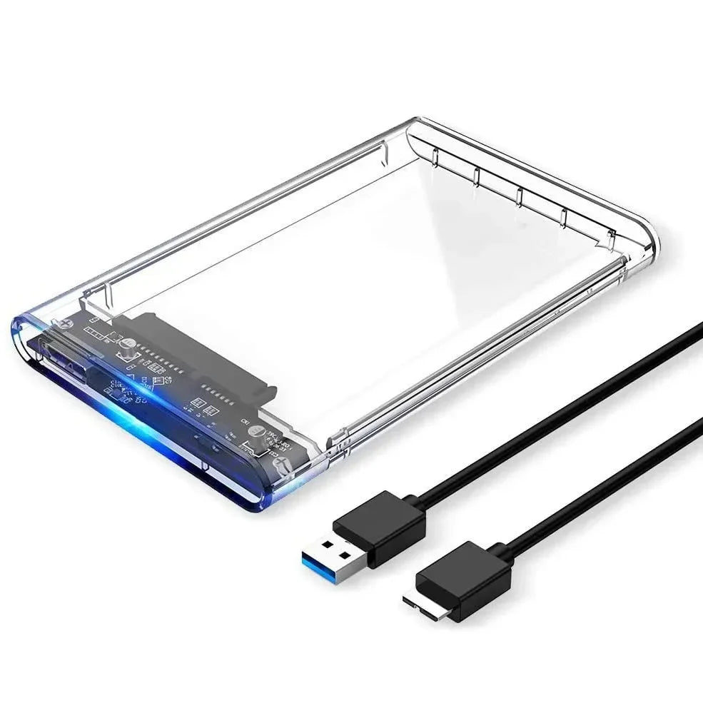 USB 2.0 External Hard Drive Enclosure 2.5 inch SATA to USB2.0 UASP Clear Portable Hard Drive Case 2T HDD Tool-Free Transparent