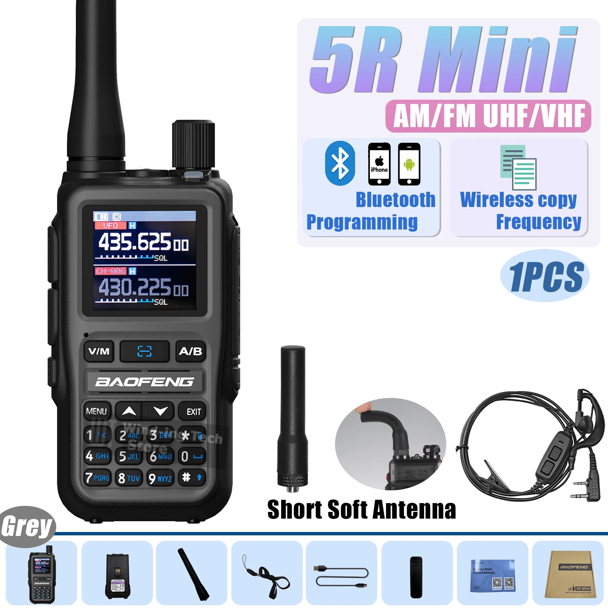 Baofeng UV 5R Mini Walkie Talkie Bluetooth Programming Frequency Hopping Type-C Jack Multiple Colors Dual PTT Camping Ham Radios