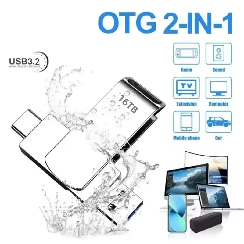 16TB Flash Drive USB 3.2 Ultra High Speed Metal Transfer USB Flash Drive Pen Drive Waterproof C Disk SSD USB Drive Disks 2025