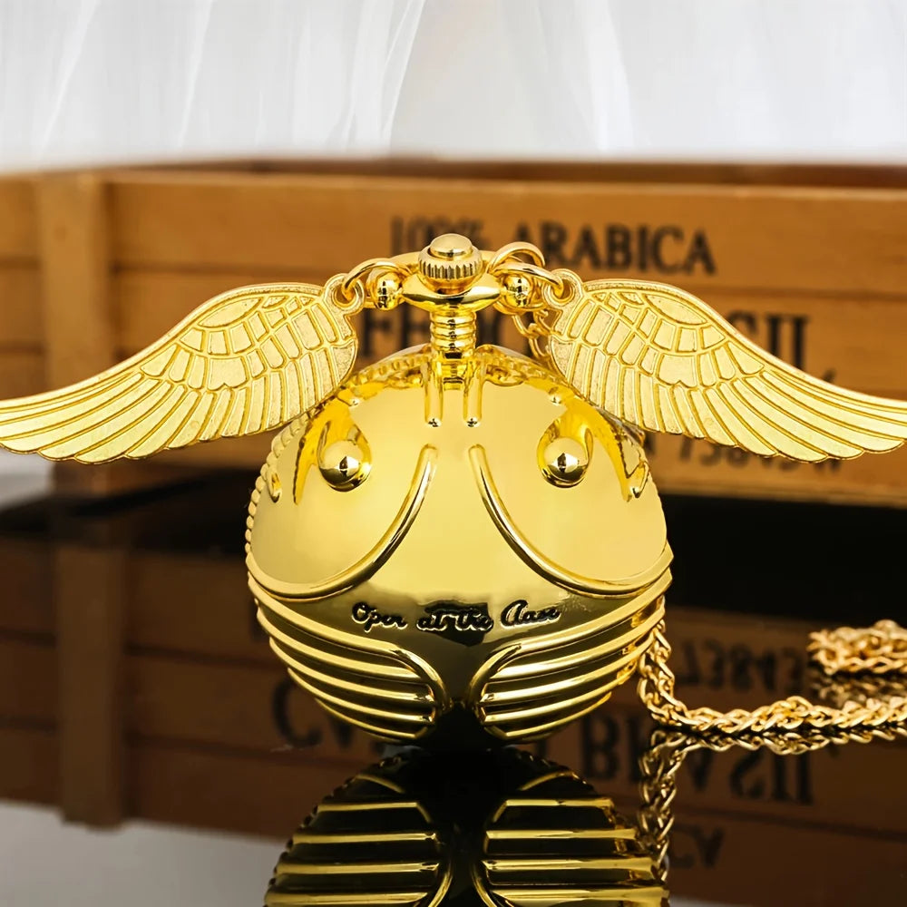 Factory direct sale Golden Snitch Quartz Pocket Watch Necklace Angel Wing Spherical Pendant Fashion Sweater Chain Pocket Watch