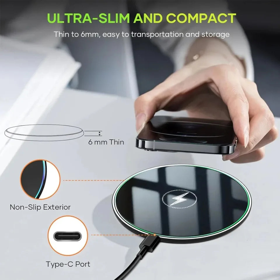 15W Fast Wireless Charger Pad Universal Wireless Charging Station For Magsafe iPhone 17 16 15 14 13 12 Pro Max Samsung S20-S25