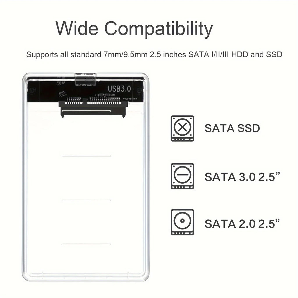 Transparent HDD Case HDD Enclosure 2.5 Inch SSD SATA To USB2.0 Type-C Adapter Portable External Hard Drive Box Tool-Free