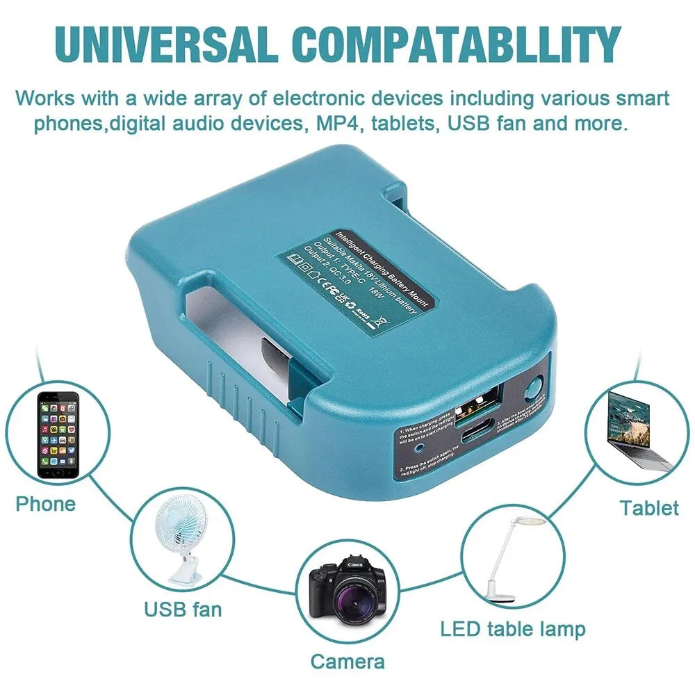 For Makita 18V With USB With Type-C Battery Holder For Makita 18V Battery BL1840 BL1850 BL1860 Charger Adapter Charging
