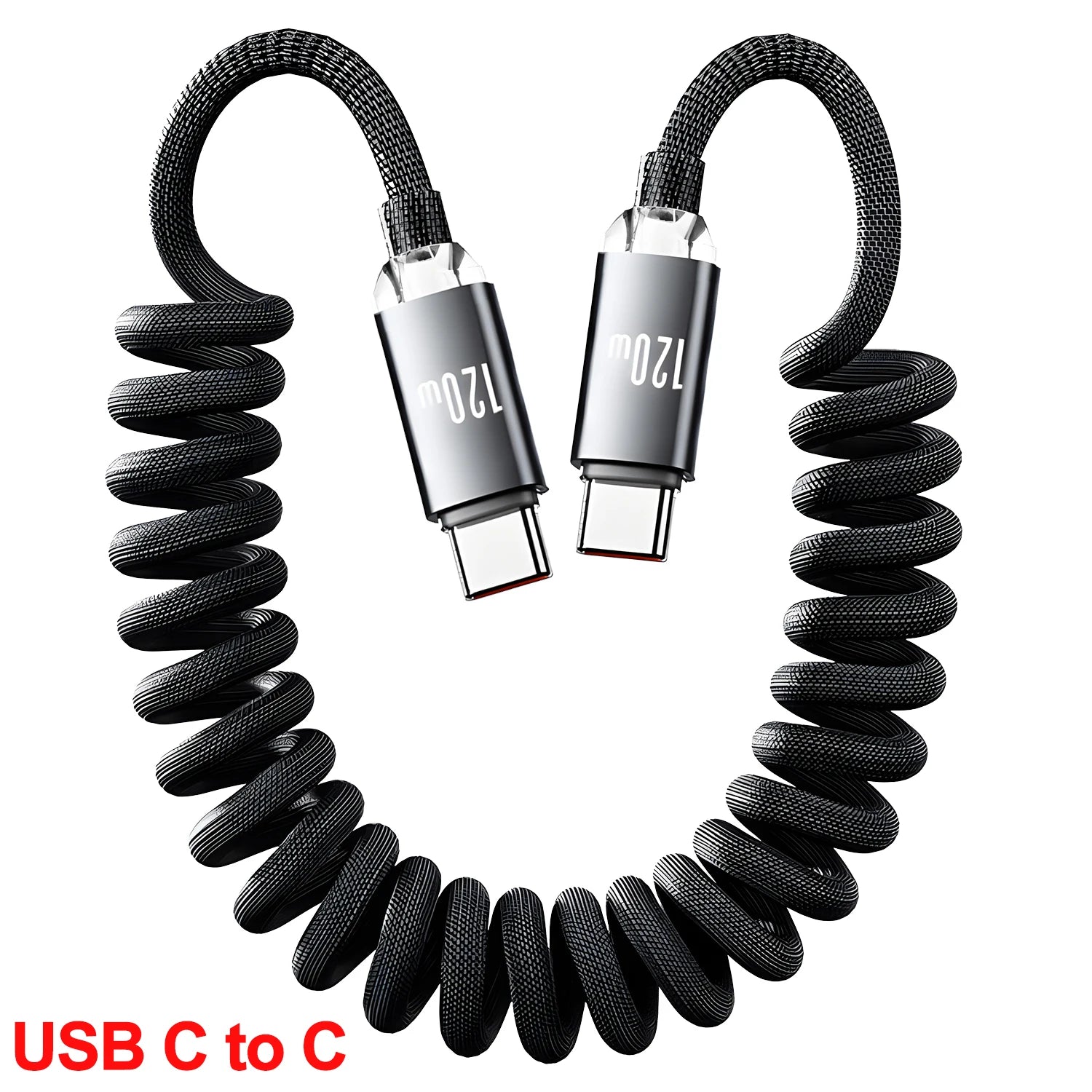 120W Retractable USB A To Type C Cable High-speed Quick Charging Data Line Sturdy Nylon Coiled USB C Wire for Carplay Mi Android