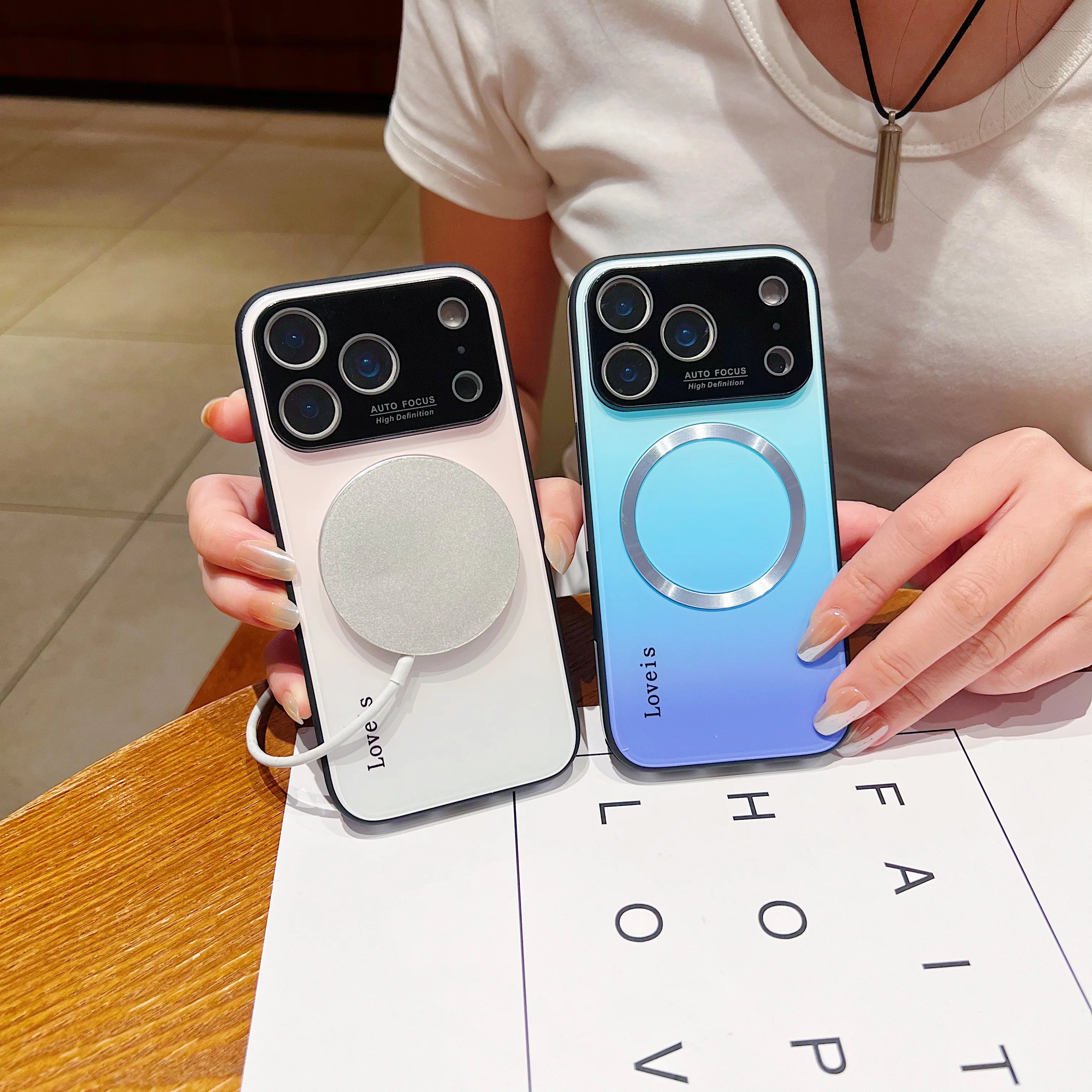 Luxury Large Window For Magsafe Phone Case For iPhone 17 16 15 14 13 12 Pro max Plus Air Magnetic Gradient Streaming Phone Cover
