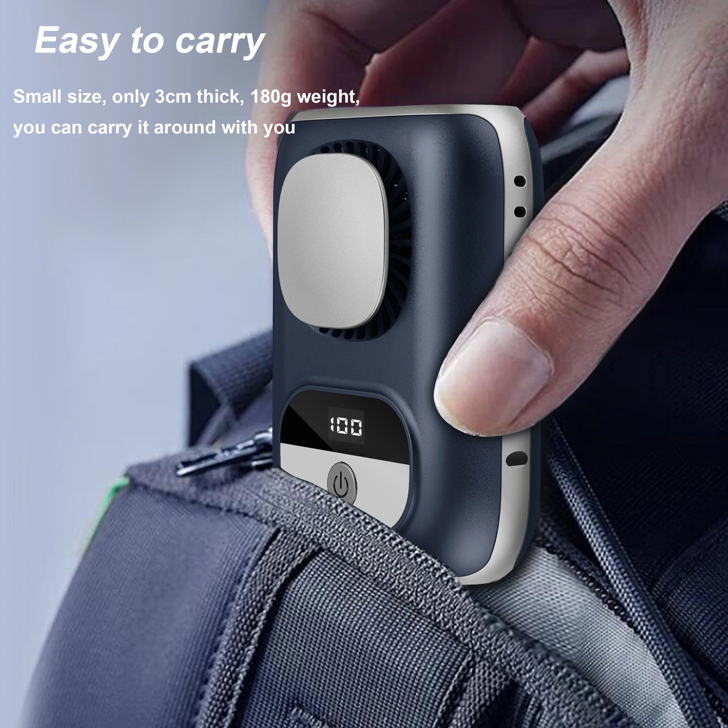 3CM Thin Tiny Portable Waist Fan 6000mAh Clip On Personal Neck Fan LED 12H Working 5 Speeds 40000RPM Strong Airflow with Lanyard
