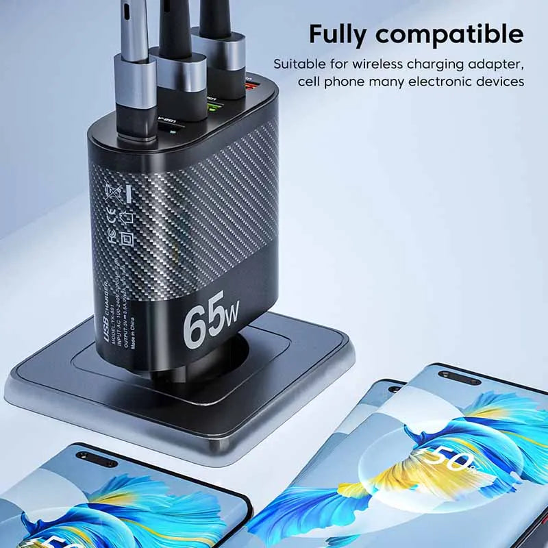65W USB Charger 6 Ports Fast Charging PD Type C Charger Adpapter For iPhone Xiaomi Huawei Samsung QC 3.0 Fast Charge PD Charger