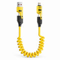 65W 4 in 1 Coiled USB C Car Fast Charging Cable, Type C iP Data Cable, Zinc Alloy Spring Cable for iPhone Samsung Xiaomi 1.5M