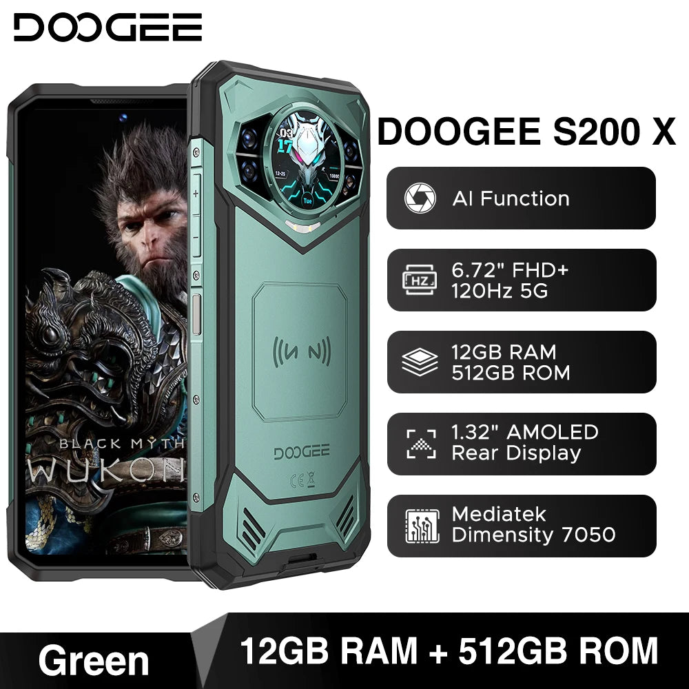 【Brand+】World Premiere DOOGEE S200 5G Rugged Phone 6.72" 120Hz Display 12GB RAM 256GB ROM 100MP AI Main Camera 10100mAh  NFC