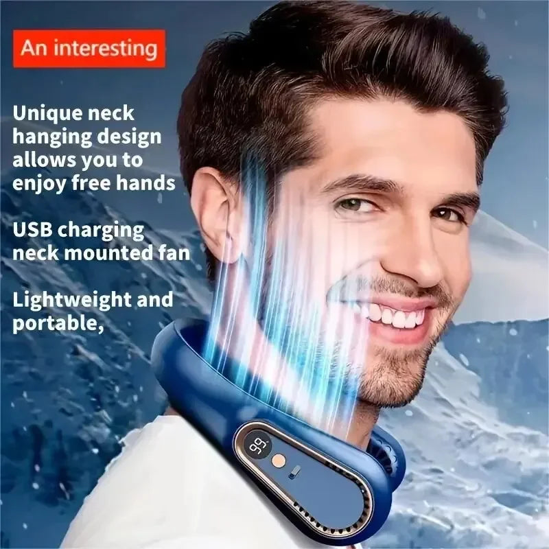 Vaneless Hanging Neck Fan, Portable USB Cooler Fan With 5 Speeds And Digital Display - Super Strong Technology And Bladeless Des