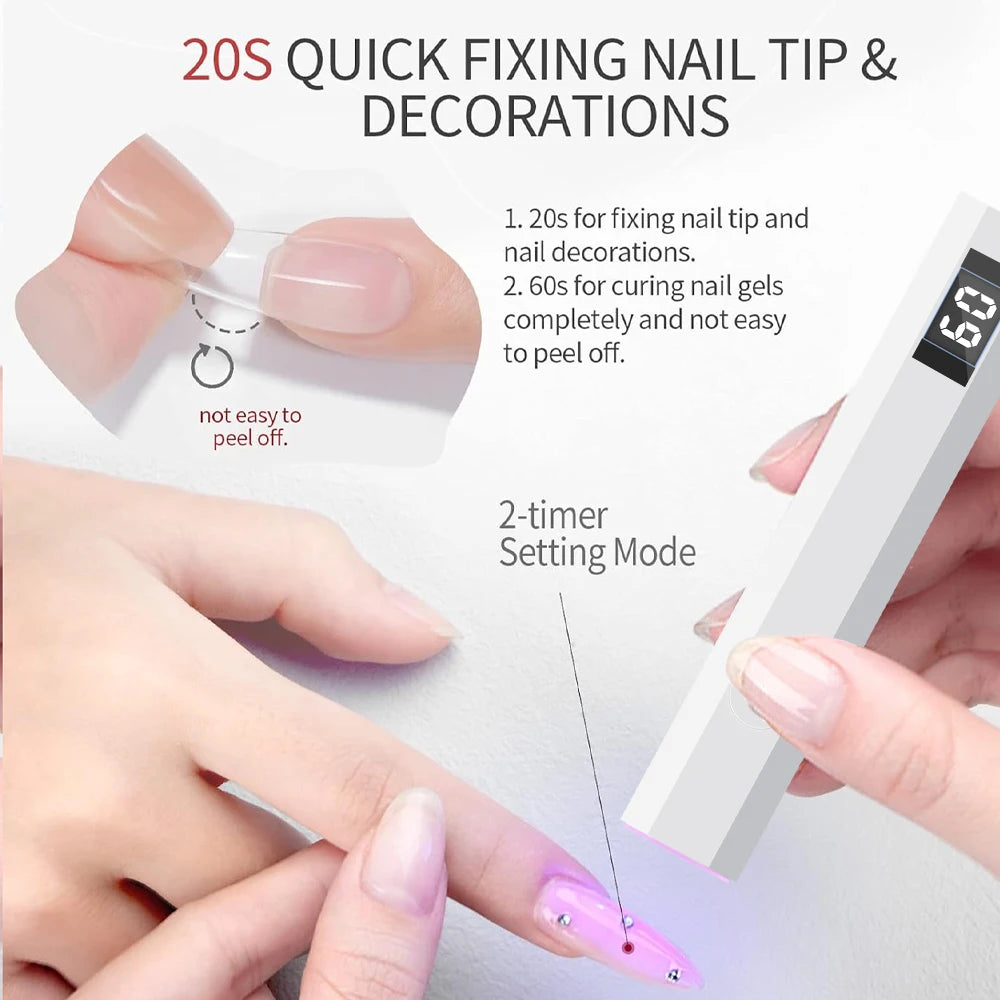 Mini UV Nail Light - Timers & Adjustable Stand, Handheld Nail Lamp for Gel Nails, Rechargeable Nail Dryer Flash Curing for Glue