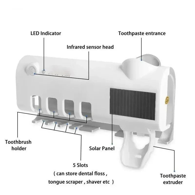 Automatic Toothbrush Holder Wall Mounted Solar UV Light Ultraviolet Toothbrush Sterilizer Toothpaste Holders Bathroom Accessory