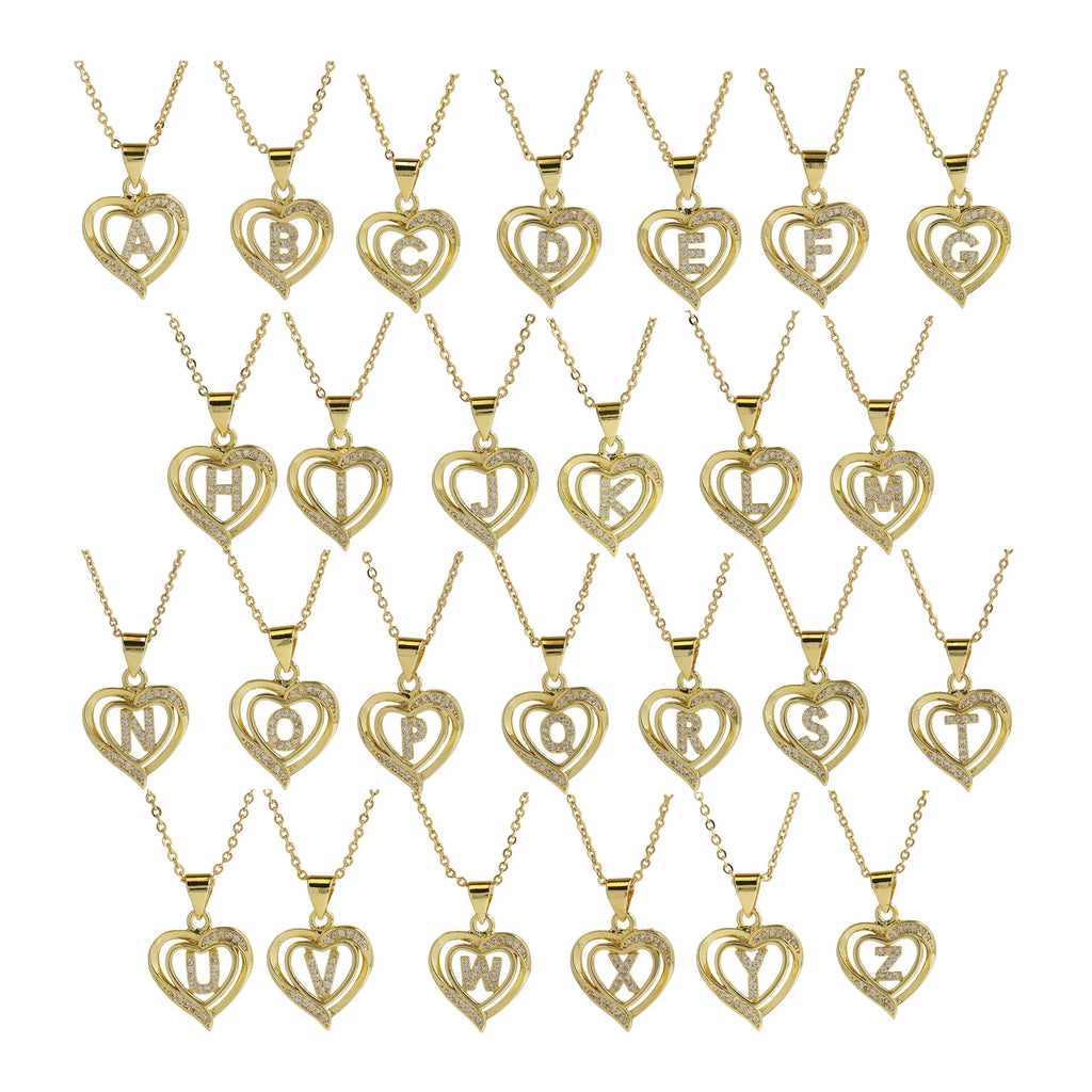 A-Z English Letter Initial Necklace Gold Color Plated Necklace Micro Setting Zircon Heart Necklace for Women