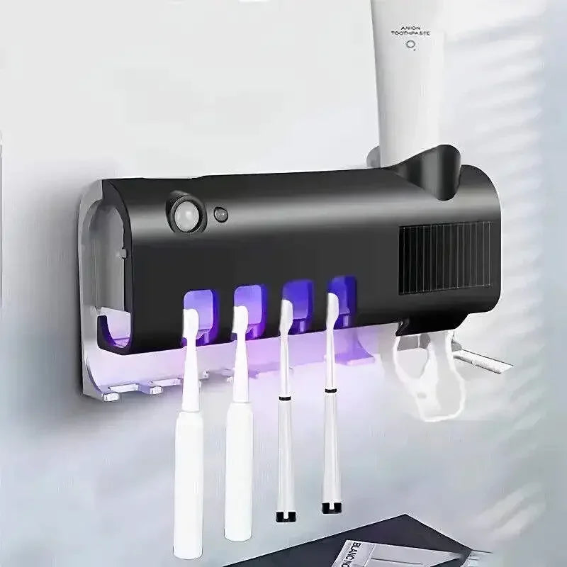 Automatic Toothbrush Holder Wall Mounted Solar UV Light Ultraviolet Toothbrush Sterilizer Toothpaste Holders Bathroom Accessory