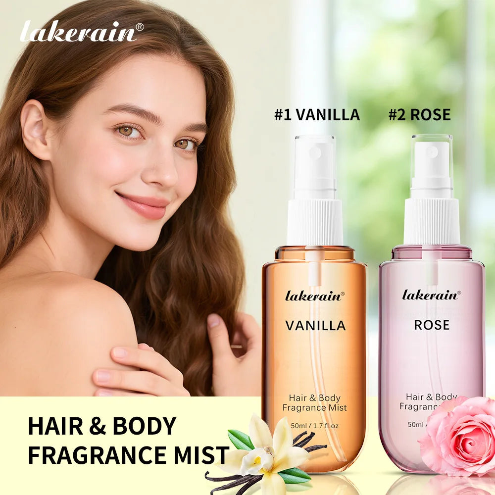 2 Pcs Vanilla Rose Fragrance Spray Hair & Body Fragrance Mist Fresh Long Lasting Fragrance Perfume Travel Size Freshener Spray