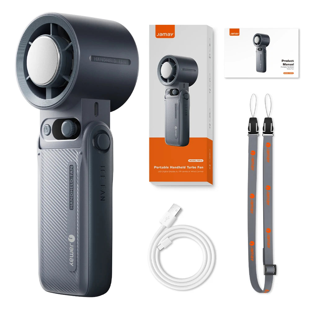 Portable Handheld Turbo Fan 199Gear Strong Wind Speed LED Digital Display 135°Foldable Outdoor 3-in-1 Handheld Fan 8000mAh F5PRO