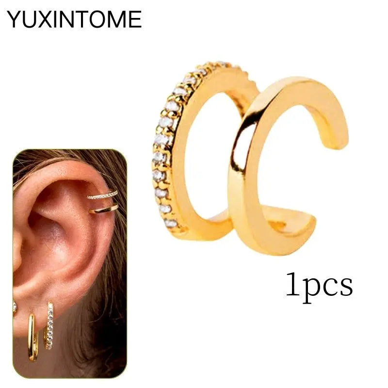 1PC Punk Ear Cuff Plated 24K Gold/925 Silver Conch Clip Earrings For Women Climbers No Piercing Fake Cartilage Earrings