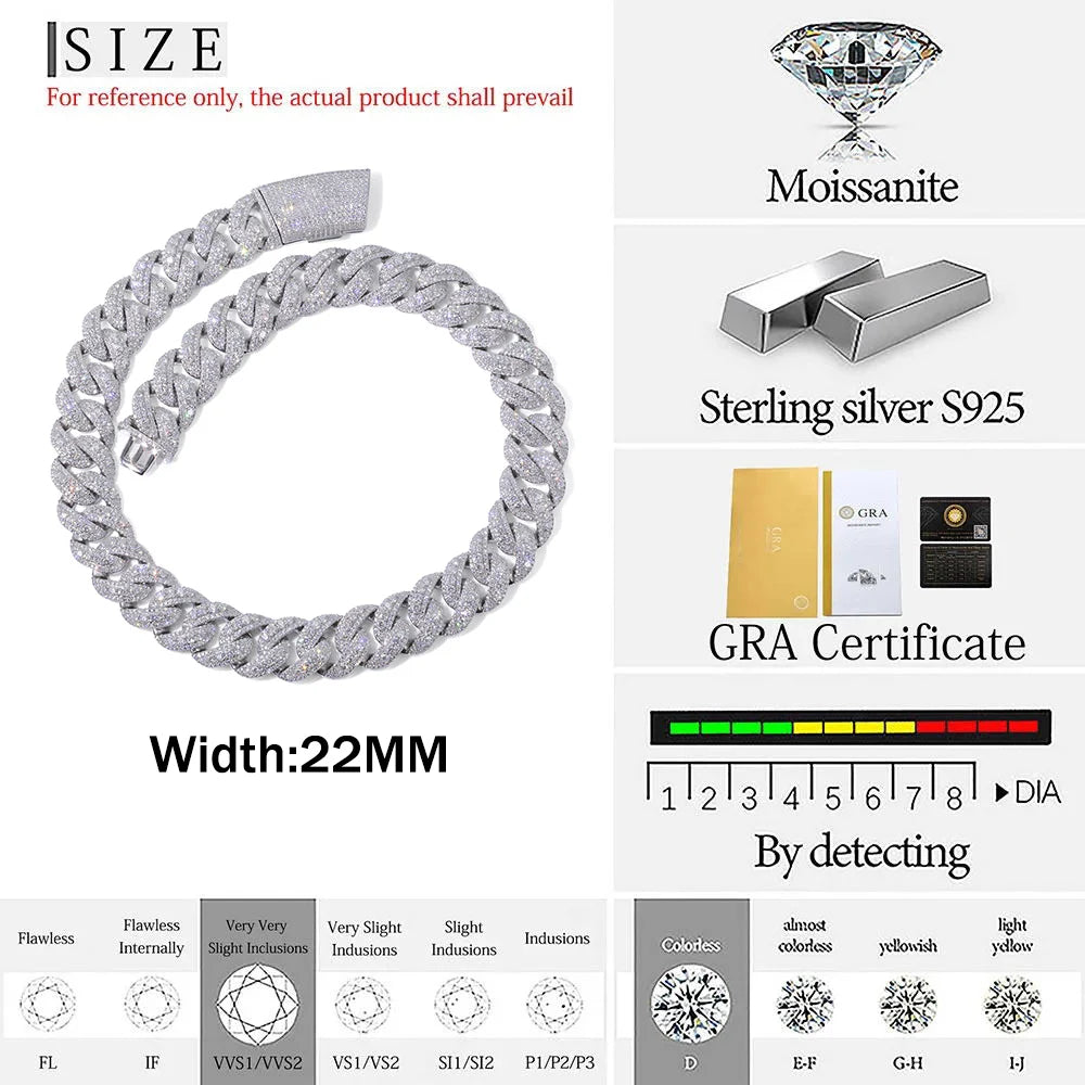 ESKEEM New Style Custom 22mm Moissanite Cuban Chain Necklace Hip Hop Fine Jewelry Bling Iced Out VVS1 Bracelet for Men Women