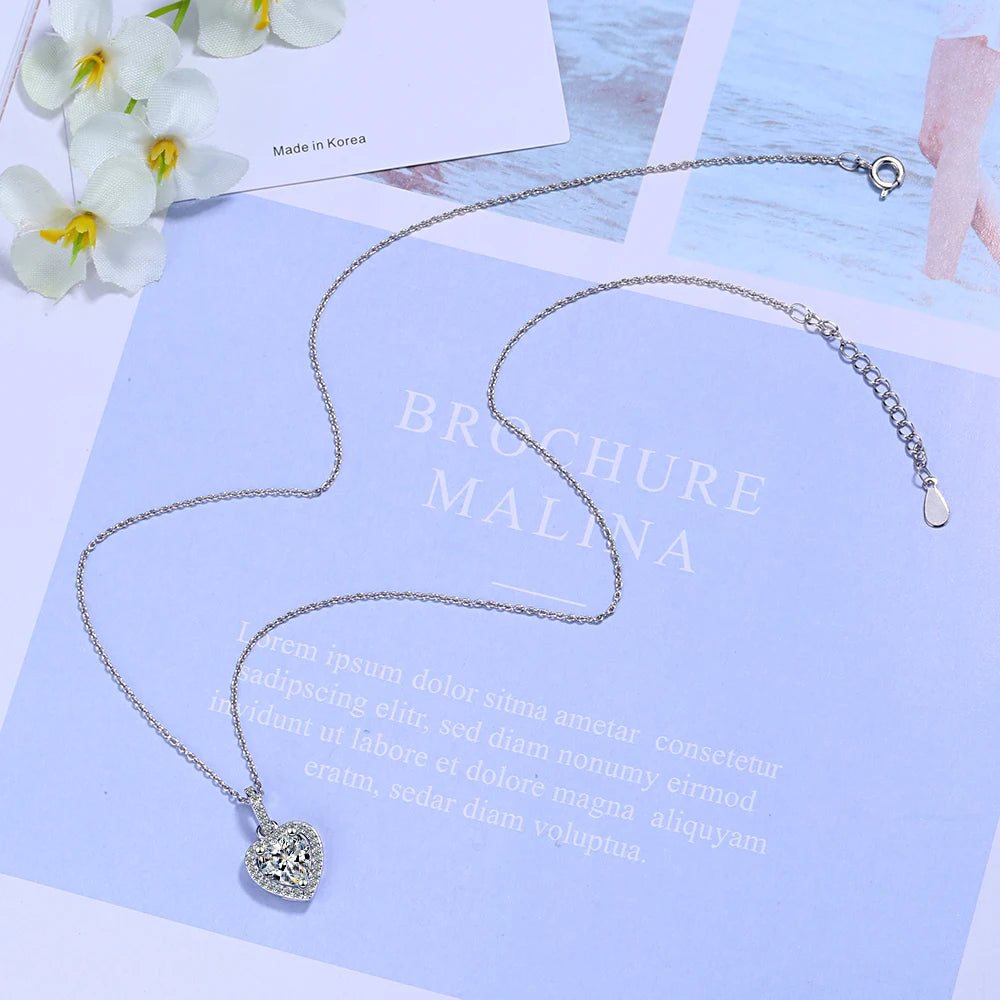 Top Quality 925 Sterling Silver Forever Love Heart Big Single Cz Charm Pendant Necklace Dainty Jewelry For Women Lady Valentine