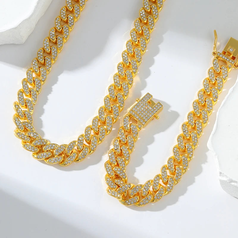 EILIECK Silver Color Thick Cuban Necklace Bracelet Set For Women New Punk Zircon Chain Waterproof Jewelry Party Gift Bijoux