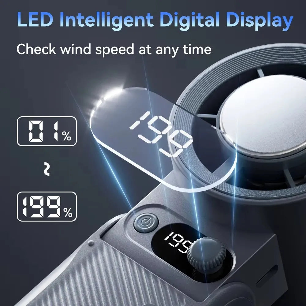 Portable Handheld Turbo Fan 199Gear Strong Wind Speed LED Digital Display 135°Foldable Outdoor 3-in-1 Handheld Fan 8000mAh F5PRO