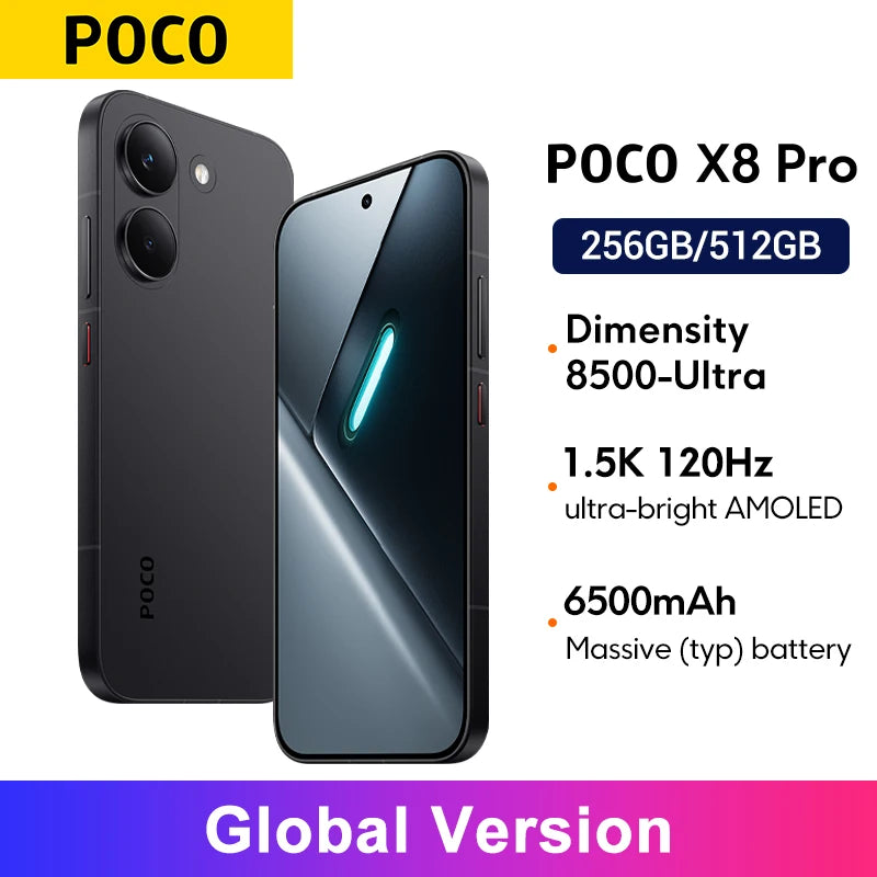 POCO X8 Pro Global Version battery 6.59" 1.5K Smartphone 120Hz AMOLED display 50MP  Version Dimensity 8500-Ultra 6500mAh