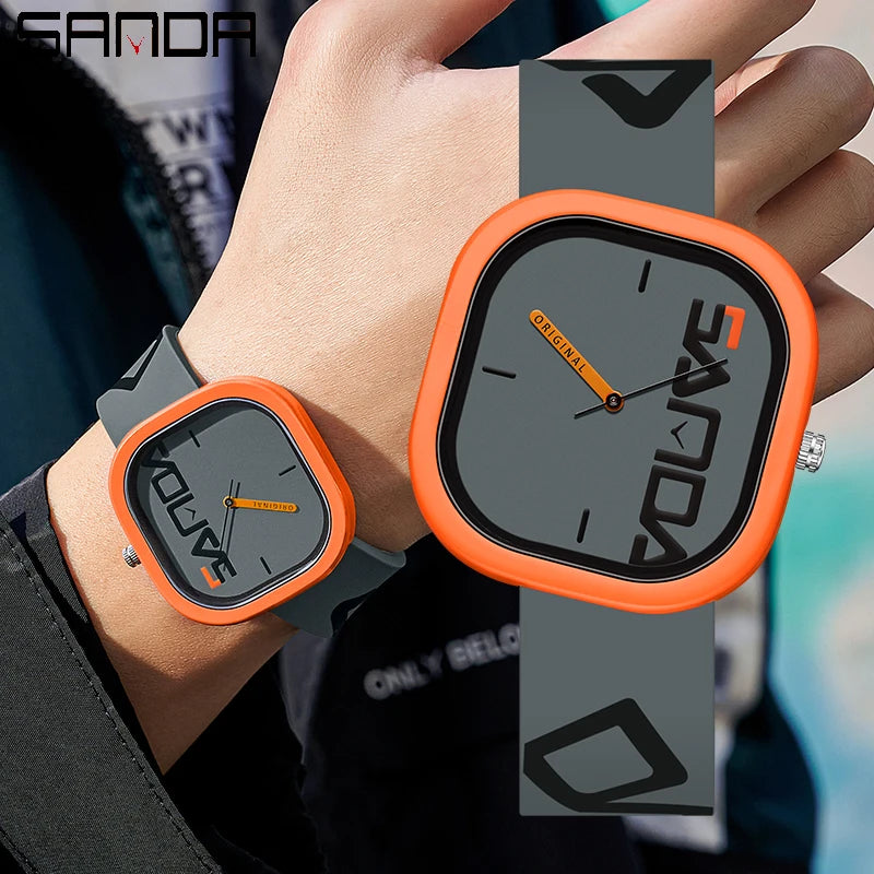 SANDA Hot Brand Fashion Sports Men's Quartz Watch Luxury Casual Waterproof Silicone Strap Men Clock Simple Design Men Wristwatch