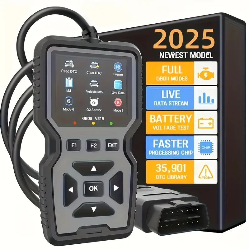 2025 V519 Professional Obd2 Scanner - Usb-Powered Automotive Diagnostic Tool with Real-Time Data Stream, Full-Featured Obd Ii Testing (I/M Ready, Bod2/Eobd), Clears Engine Fault Lights, Reads/Erases Codes for Most Vehicles, A
