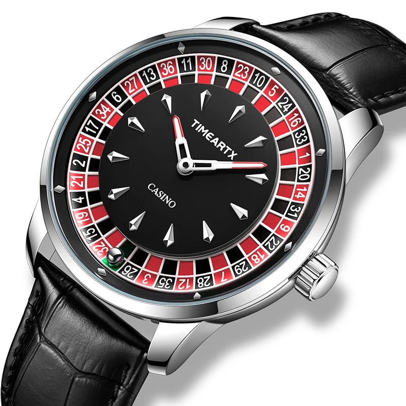 TIMEARTX Men's Watch New European Roulette Design Poker Game Fashion Quartz Movement Stainless Steel Wristwatch