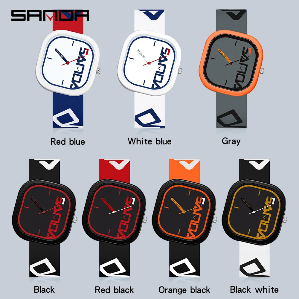 SANDA Hot Brand Fashion Sports Men's Quartz Watch Luxury Casual Waterproof Silicone Strap Men Clock Simple Design Men Wristwatch