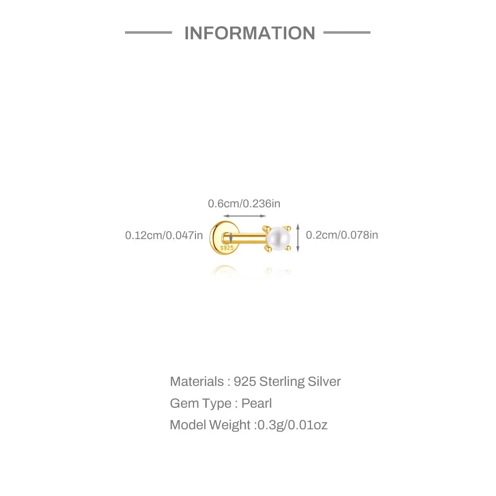 Aide Minimalism 2-3-4mm Pearl Ear Stud Stud Earrings 925 Silver Round Natural Pearl Ear Bone Flat Piercing Stud Fine Jewelry 1pc