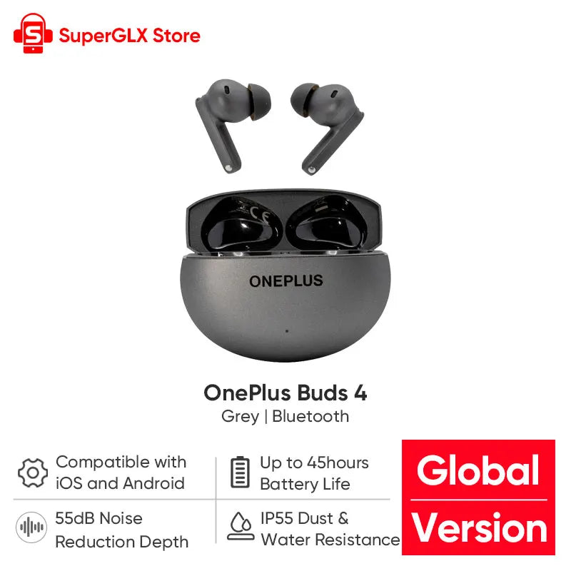 Global Version OnePlus Buds 4 True Wireless AI Call Noise cancelling Earphones 55dB Long Range IP55 Waterproof Portable Earbuds