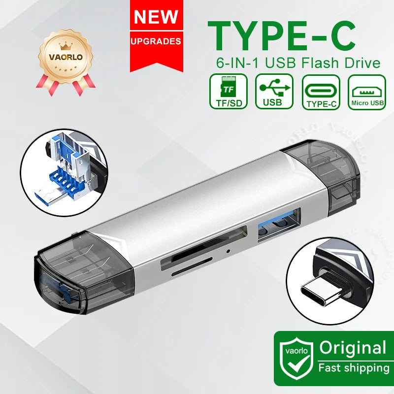 6 In 1 OTG Multifunction USB 3.0 Card Reader U Disk TYPE-C/Usb/Tf/Sd Flash Drive Memory Card for Adapter Phone Laptop Compute
