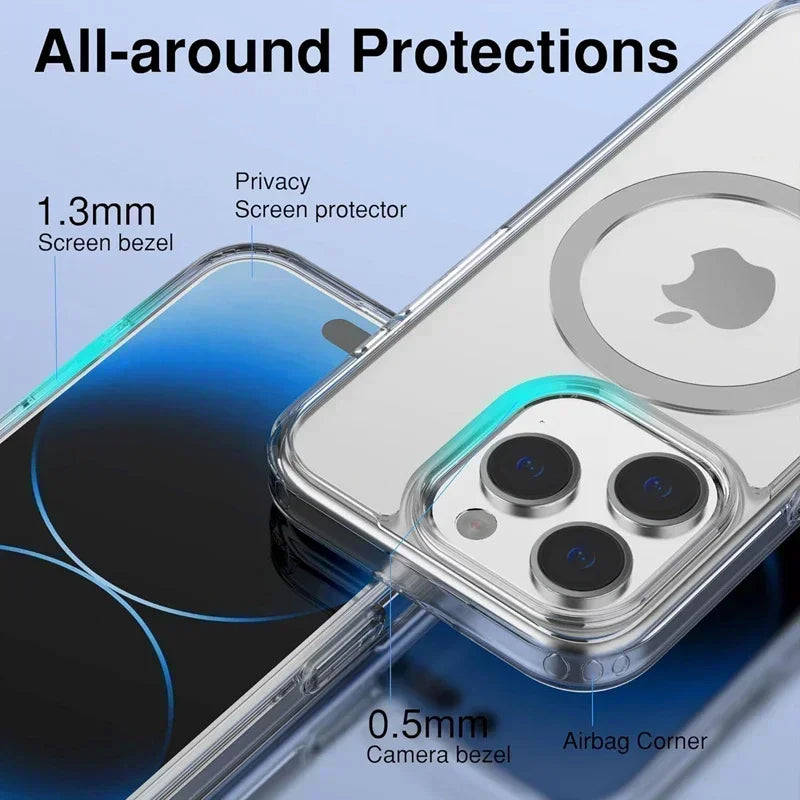 Magnetic Original Clear Case For iPhone 17 16 15 14 13 12 11 Pro Max Plus mini Air Funda For Magsafe Silicone Transparent Cover
