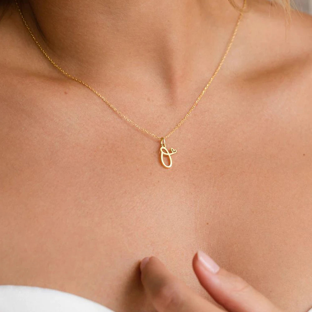 Initial Letter Necklace for Women 26 A-Z Alphabet Pendant Stainless Steel Personalized Heart Minimalist Anti Tarnish Jewelry