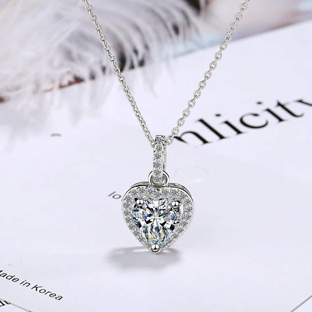 Top Quality 925 Sterling Silver Forever Love Heart Big Single Cz Charm Pendant Necklace Dainty Jewelry For Women Lady Valentine