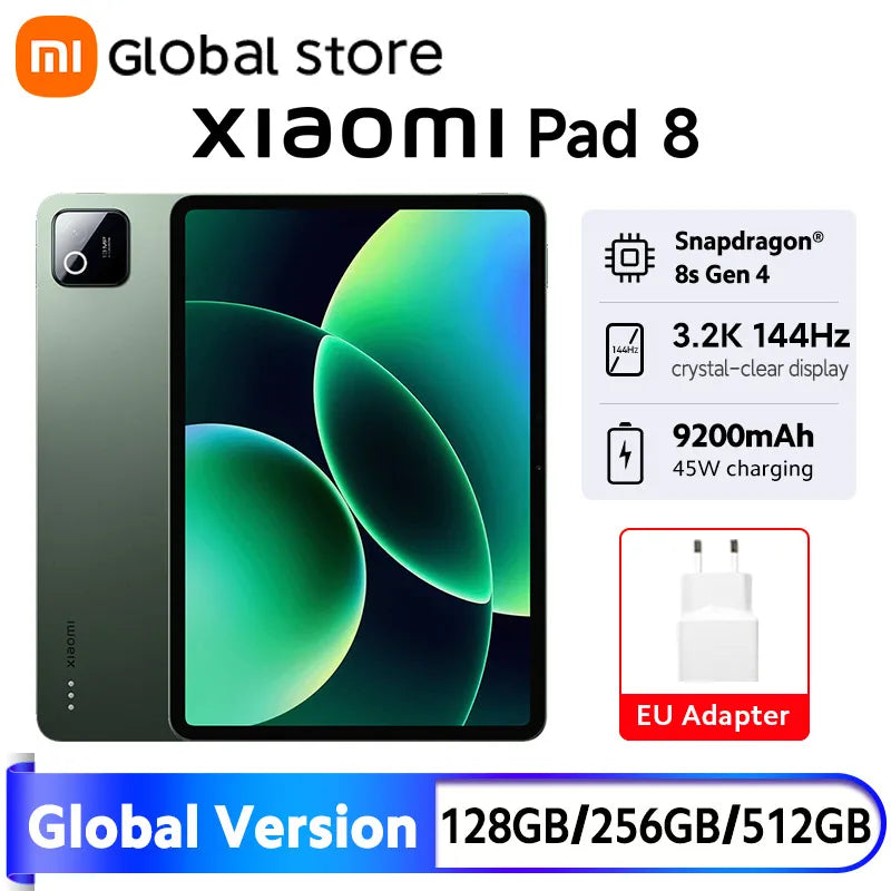 Global Version Xiaomi Pad 8 13MP Camera 9200mAh 45W turbo charging 11.2" 144Hz display Mi tablet Snapdragon® 8s Gen 4 CPU