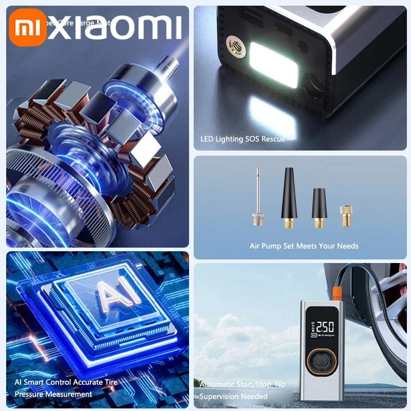 Xiaomi Wireless Car Air Pump Quick Charging Intelligent Digital Tire Pressure With LED Emergency Light Cars Motorcycles Bicycles