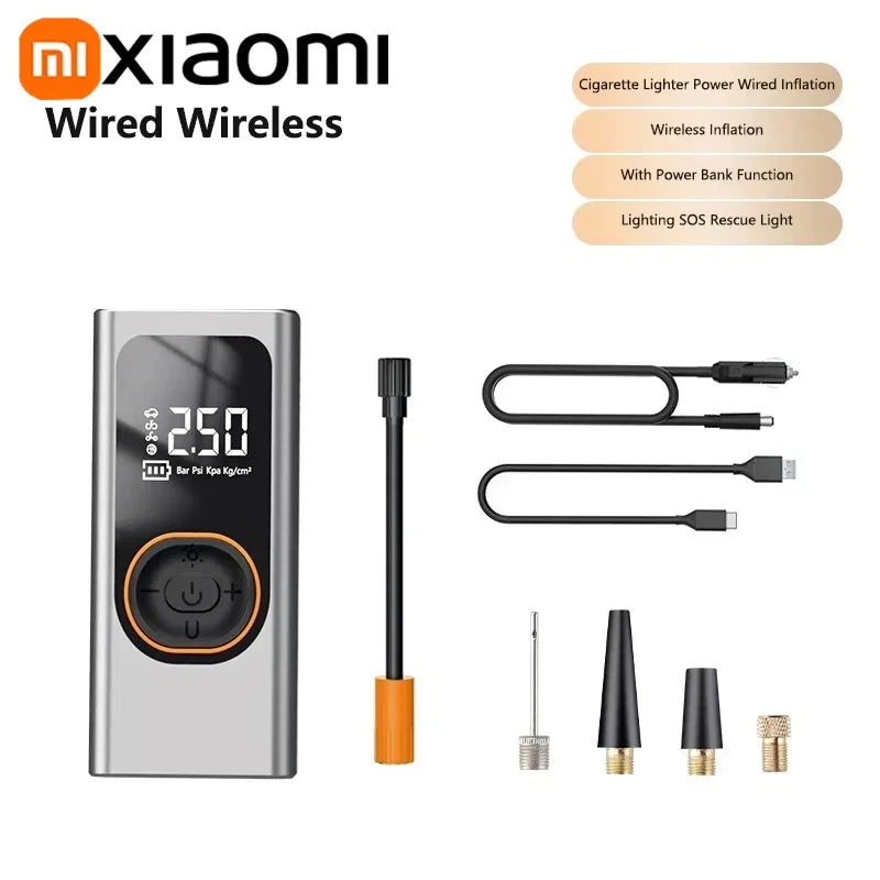 Xiaomi Wireless Car Air Pump Quick Charging Intelligent Digital Tire Pressure With LED Emergency Light Cars Motorcycles Bicycles