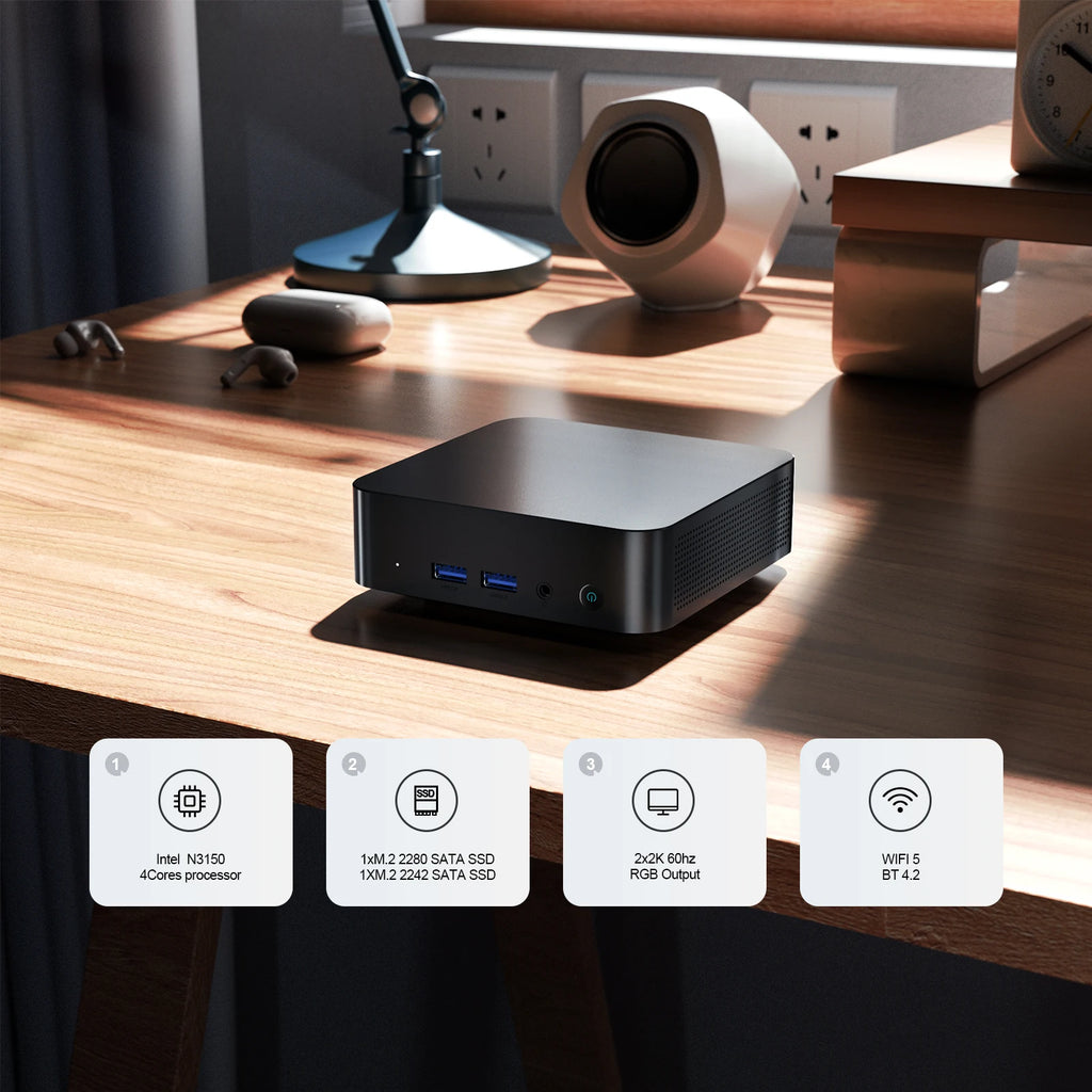 Chatreey  Mini PC T9 N3150 WIFI5 Windows 11 Ultra Small Pocket Computer Dual SSD 2K 60Hz RGB Output