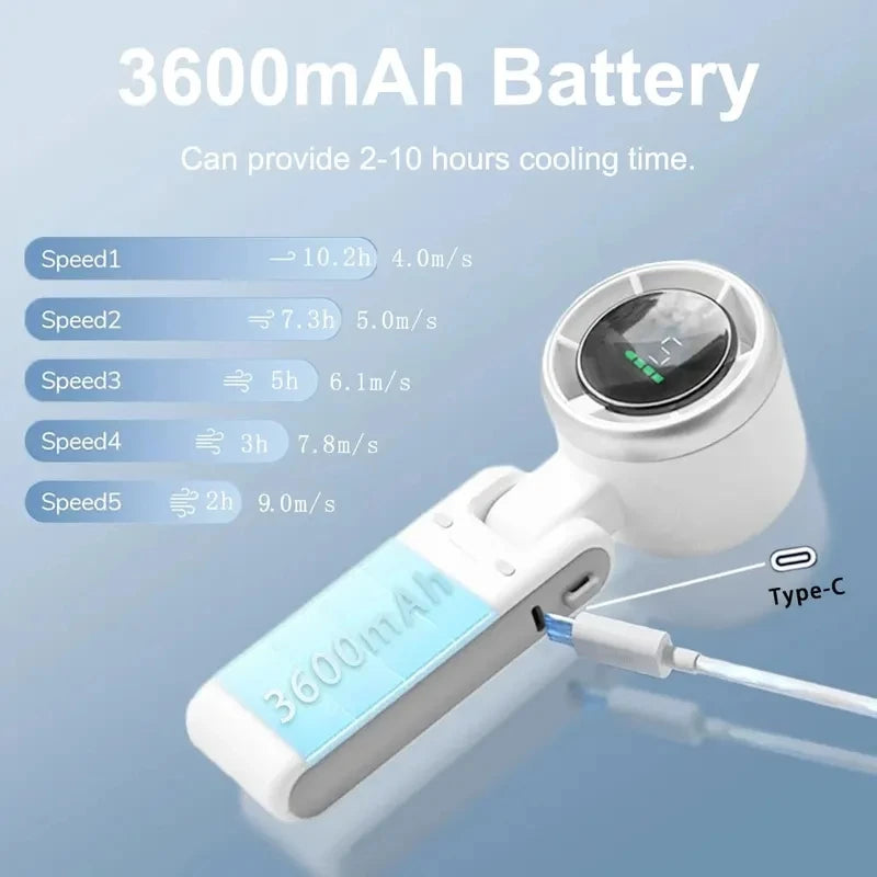 2026 NEW Handheld Turbo Fan Wearable Personal Desk Fan Small Mini Fan With Smart Digital Display Folding