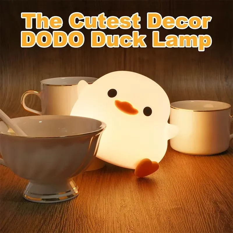 Cute Duck Cartoon Animals Silicone Lamp LED Night Light  for Children Kid Touch Sensor Timing USB Rechargeable for Birthday Gift