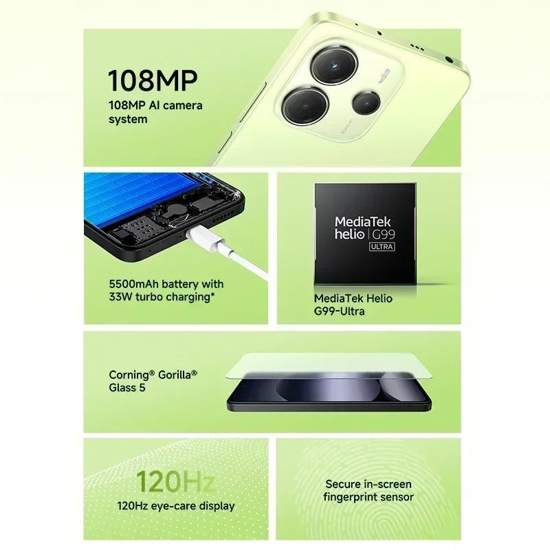 【World Premiere】Global Version Xiaomi Redmi Note 14 MediaTek Helio G99-Ultra 108MP AI Camera 5500mAh 6.67" AMOLED 120Hz Displa