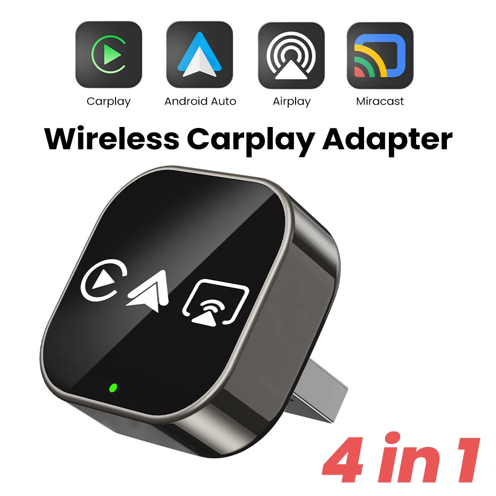 2026 Upgrade 4-in-1 Wired to Wireless CarPlay Android Auto Adapter with Screen Mirroring ios CarPlay/Android Auto/Mirroring
