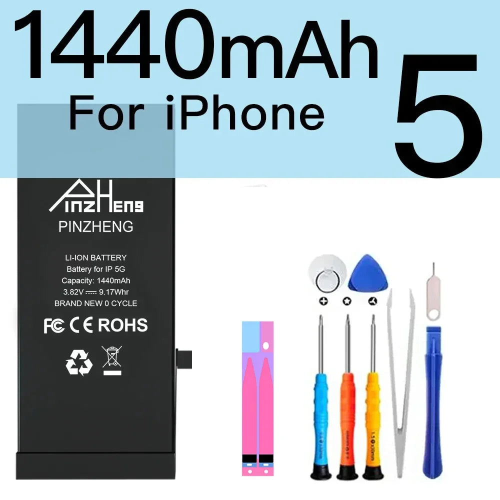 PINZHENG Real High Capacity Battery For iPhone 5S SE 6 6S 7 8 Plus X Xr Xs Max Phone Replacement Bateria Warranty One Year