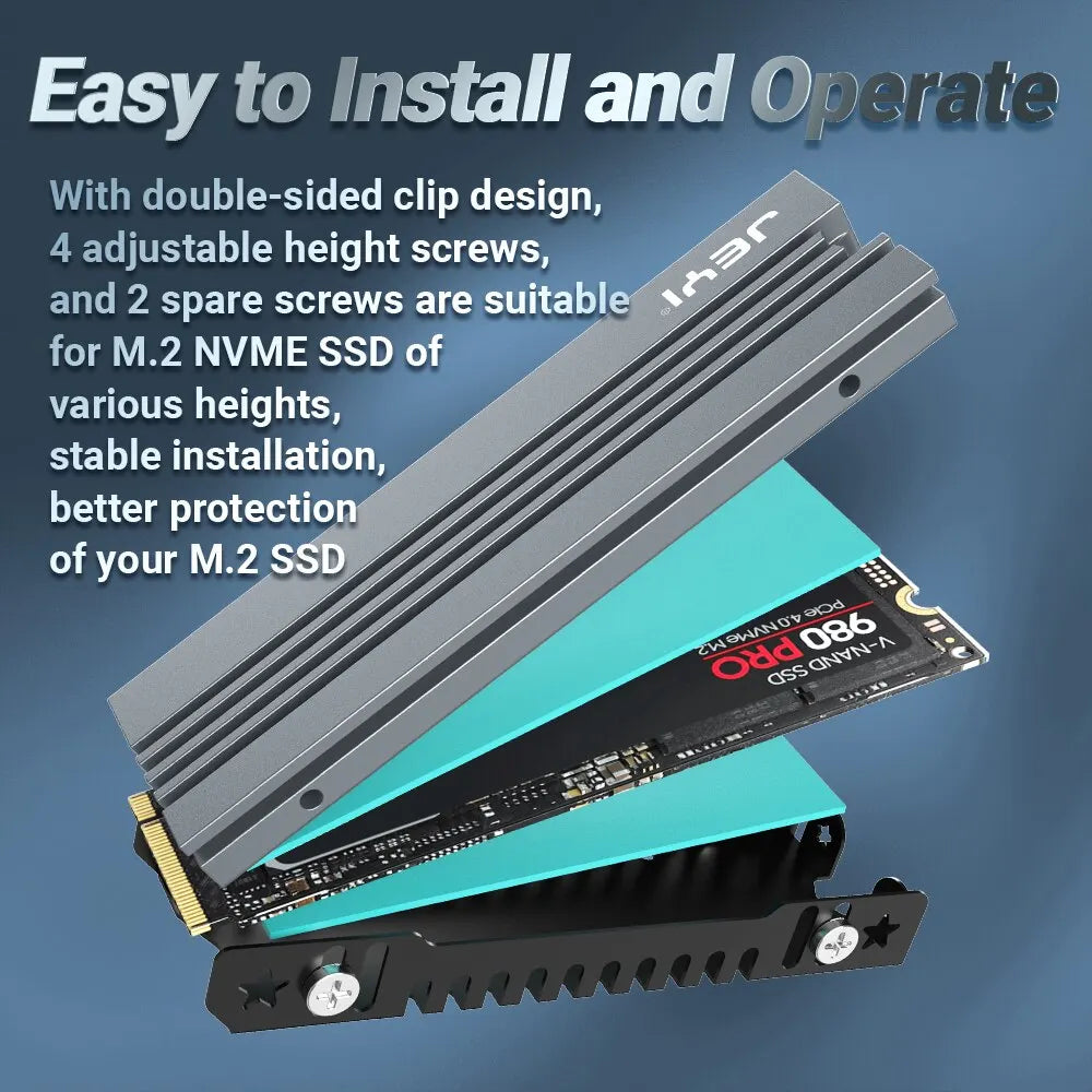 JEYI M.2 SSD Heatsink, 2280 NVME NGFF SSD Cooling Full Aluminum Cooler Radiator with Thermal Silicone Pad for Motherboard / PS5